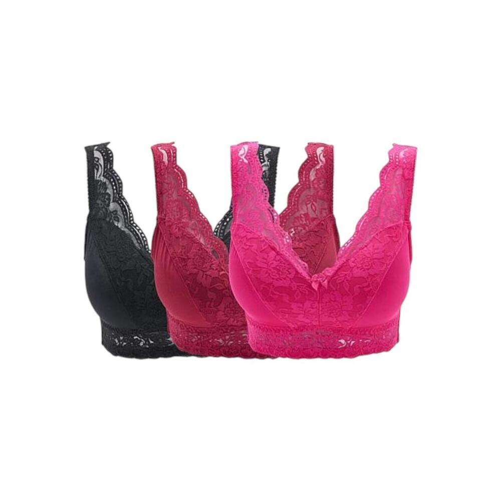 Rhonda Shear Women's 3pk Classic Pin-Up Bra Lace Beet/Electric Fuchsia - Regular